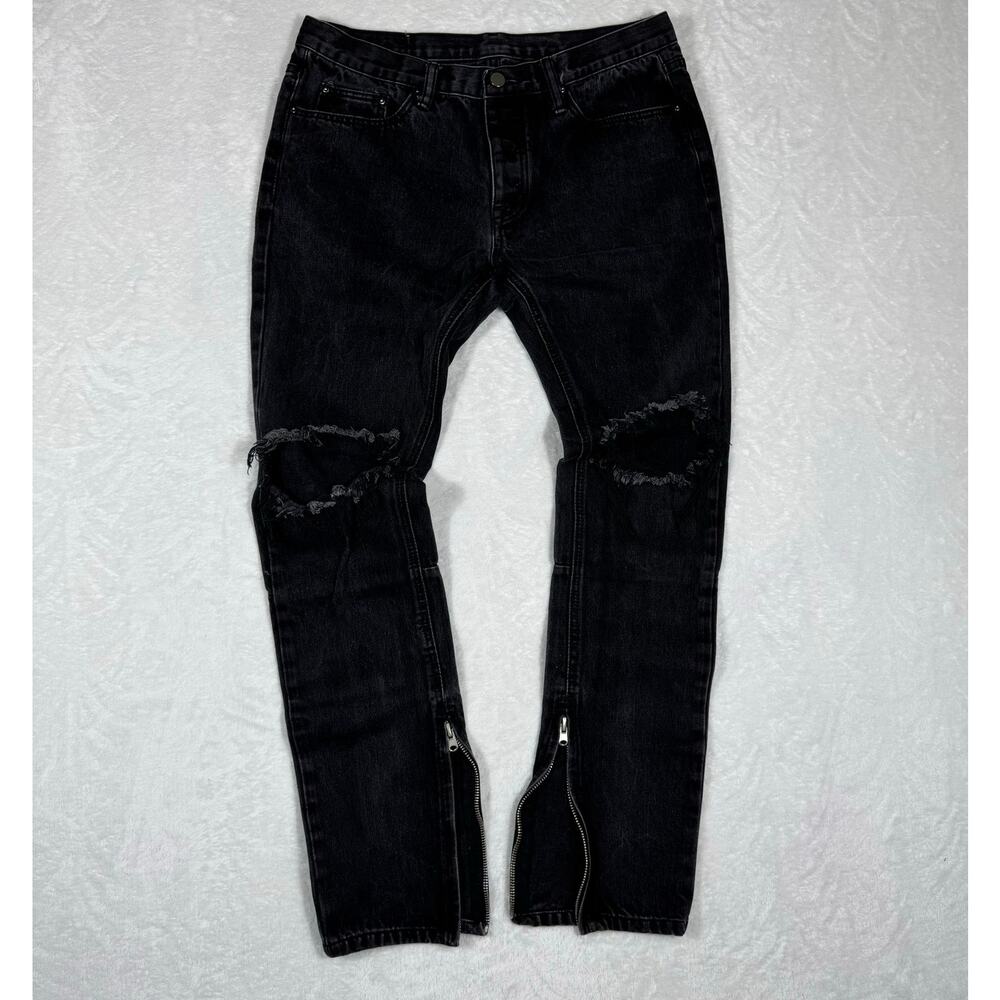 MNML Men's 34 M1 Black Distressed Denim Skinny Ankle Zip Jeans